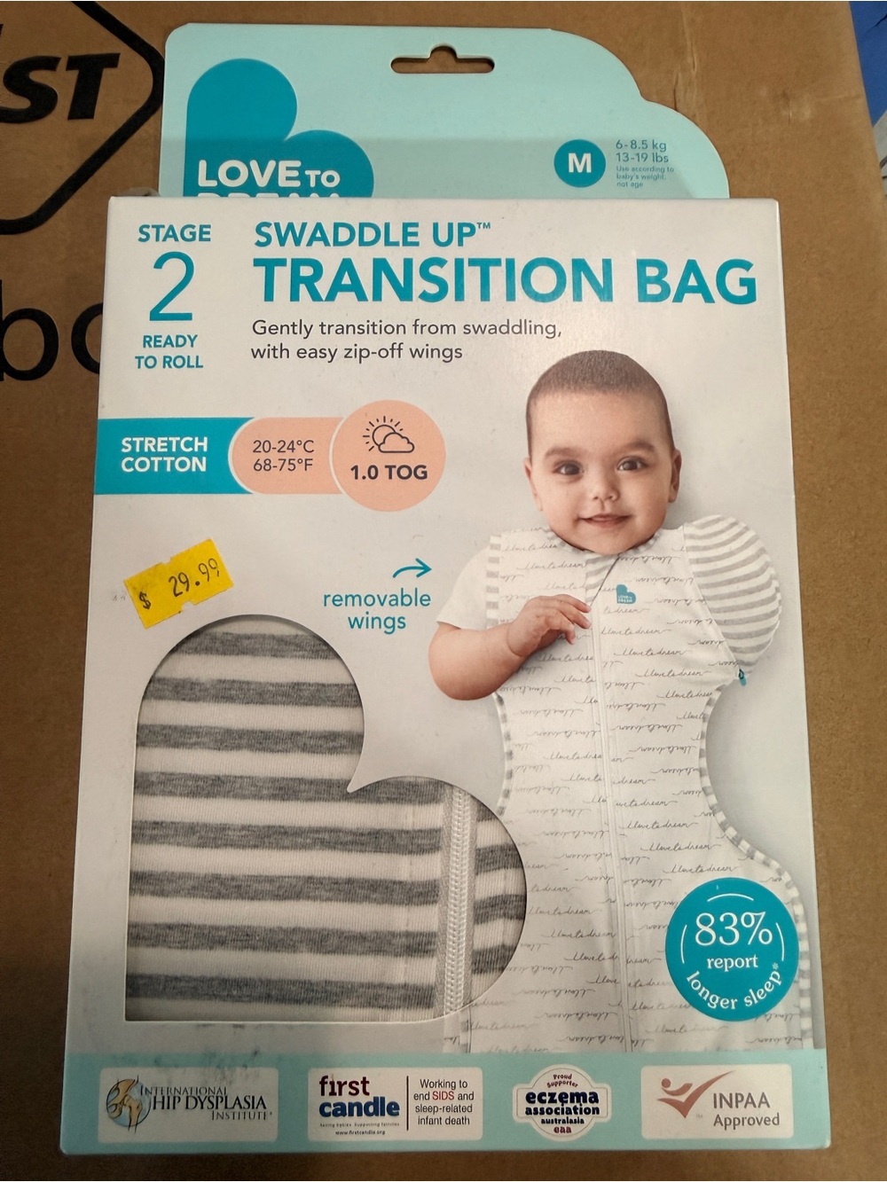 Love to dream Gray & White Striped Swaddle Up Transition Bag - Stage 2